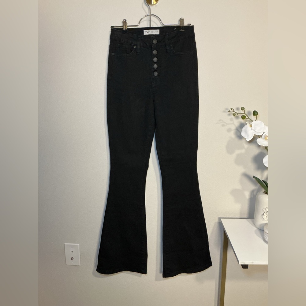 YMI Black Flare Jeans with Button Front